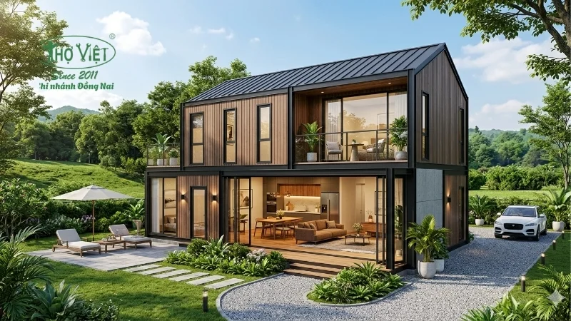 Nhà lắp ghép 2 tầng phong cách hiện đại