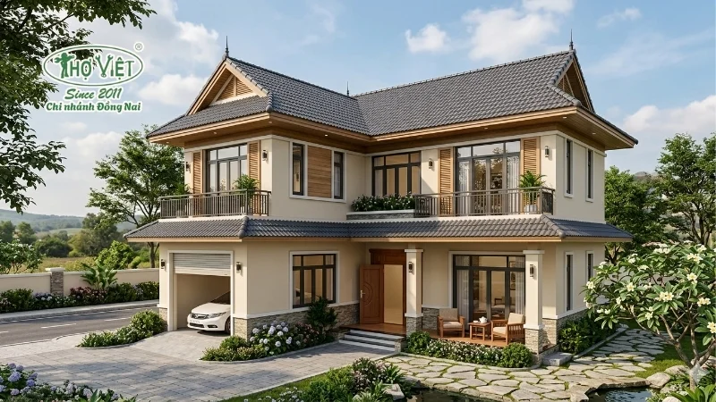 50+ mẫu nhà 2 tầng mái thái 100m2 đẹp tiện nghi 4 Nhà 2 tầng mái Thái chữ L