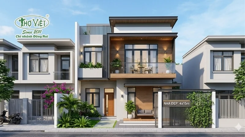 Nhà ống 2 tầng mái bằng hiện đại