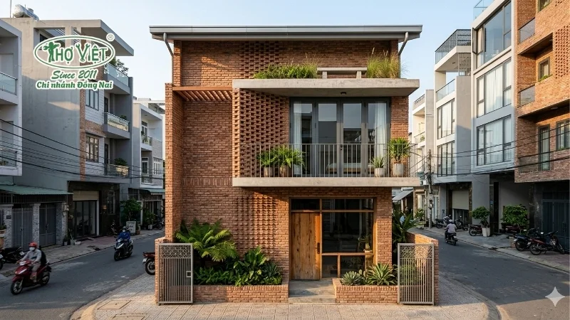 50+ mẫu nhà xây gạch không tô độc đáo và ấn tượng 5 Mẫu nhà ống xây gạch không tô hiện đại