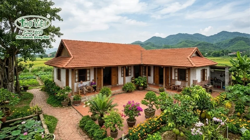 101+ mẫu nhà vườn cấp 4 đẹp tiện nghi 4 Nhà vườn cấp 4 chữ L