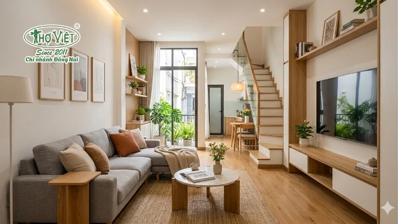 50+ mẫu phòng khách nhà ống đẹp 4m thoáng mát 4 Phong cách hiện đại