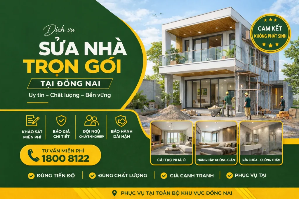 Dịch vụ sửa nhà trọn gói Đồng Nai | Uy tín | Hoàn Thiện Nhanh 1 sửa chữa nhà trọn gói khu vực đồng nai