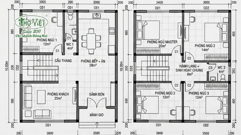 55+ mẫu nhà 10x10 2 tầng đẹp xem là mê 6 Bản vẽ mặt bằng công năng nhà 10x10 2 tầng