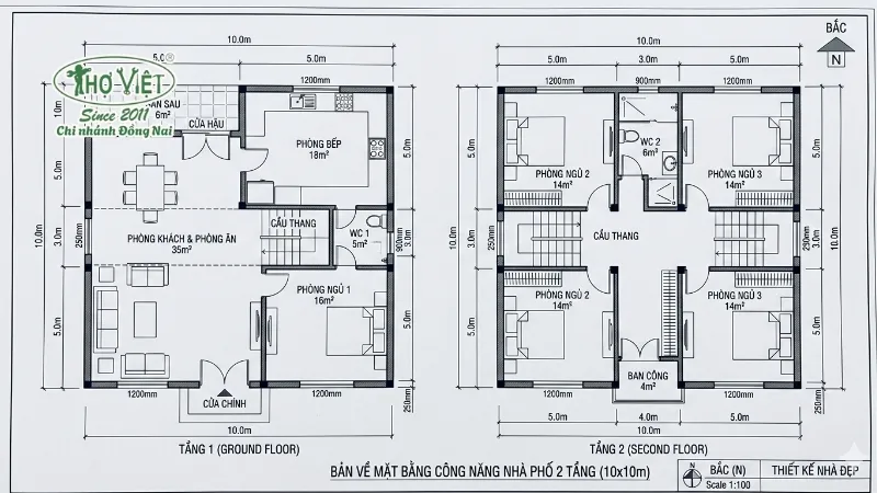 55+ mẫu nhà 10x10 2 tầng đẹp xem là mê 8 Bản vẽ mặt bằng công năng nhà 10x10 2 tầng