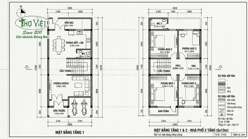 55+ mẫu nhà 2 tầng 6x13m đẹp bền vững 6 Bản vẽ mặt bằng công năng nhà 2 tầng 6x13m
