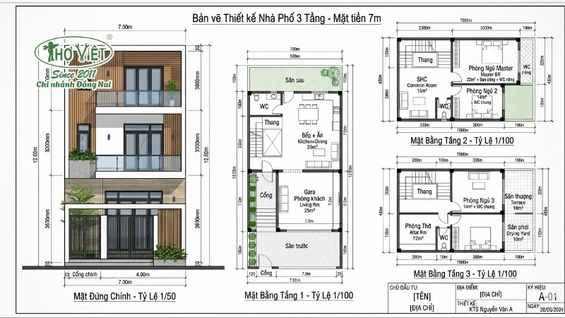 50+ mẫu nhà mặt tiền 7m 3 tầng không lo lỗi thời 7 Bản vẽ nhà mặt tiền 7m 3 tầng