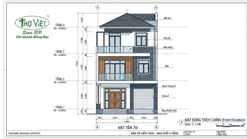 50+ mẫu nhà mặt tiền 7m 3 tầng không lo lỗi thời 8 Bản vẽ nhà mặt tiền 7m 3 tầng
