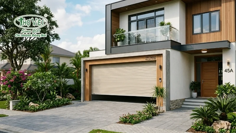 mẫu nhà có cửa cuốn đẹp an toàn