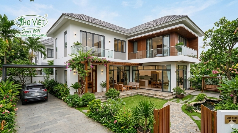 mẫu nhà 2 tầng chữ L 120m2 đáng xây