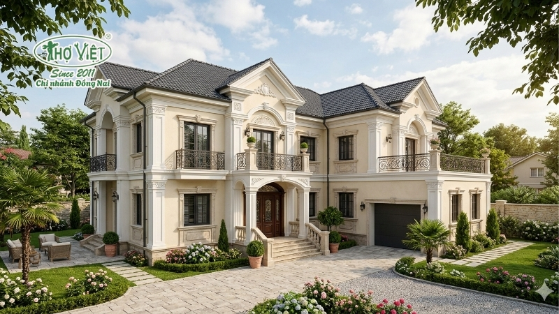 mẫu nhà 2 tầng chữ L 120m2 đáng xây
