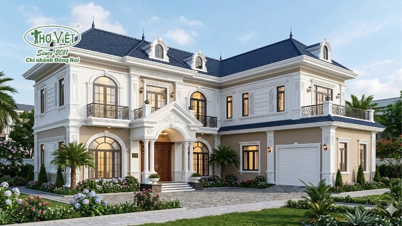 mẫu nhà 2 tầng chữ L 120m2 đáng xây