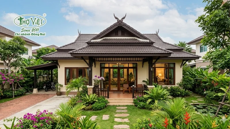 mẫu nhà mái thái 1 tầng 100m2 được săn đón
