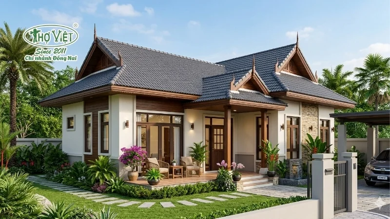 mẫu nhà mái thái 1 tầng 100m2 được săn đón