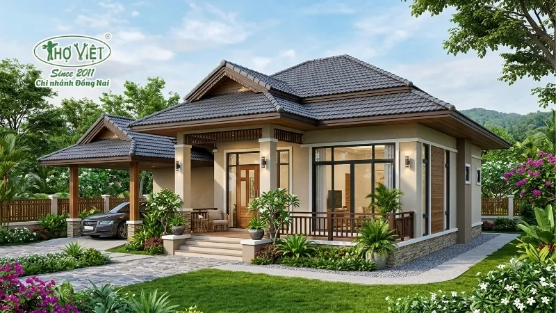 mẫu nhà mái thái 1 tầng 100m2 được săn đón