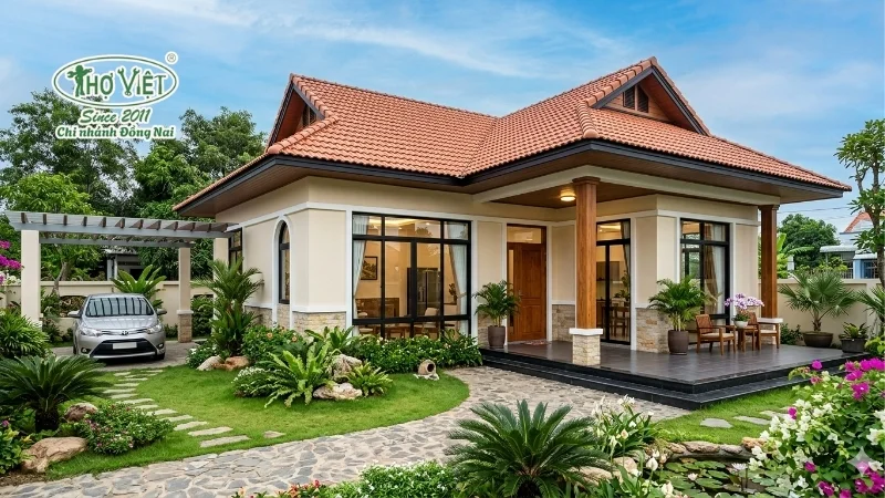 mẫu nhà mái thái 1 tầng 100m2 được săn đón