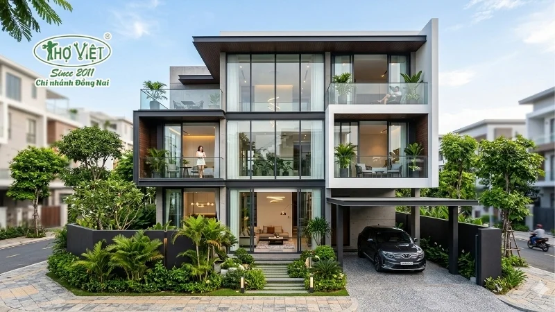 mẫu nhà mặt tiền kính cường lực đẹp ngỡ ngàng