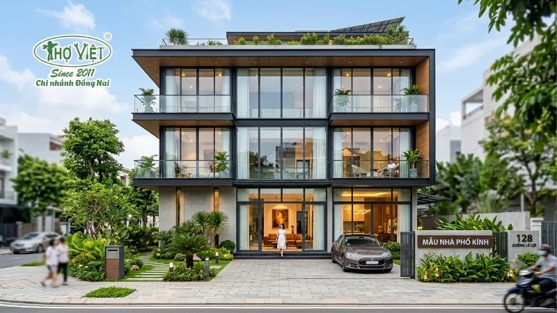 mẫu nhà mặt tiền kính cường lực đẹp ngỡ ngàng
