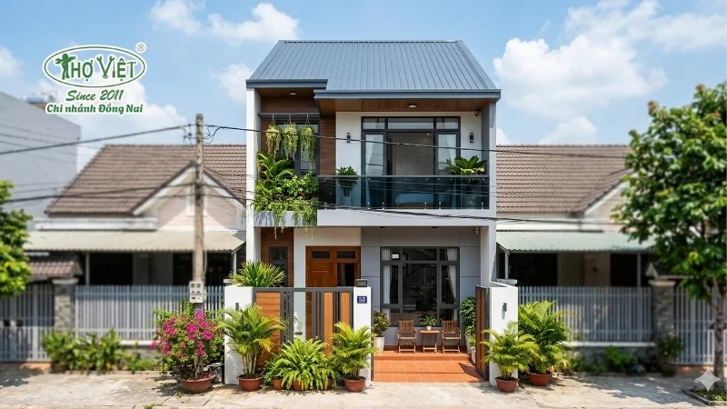 mẫu nhà ống 2 tầng mái tôn đẹp ấn tượng