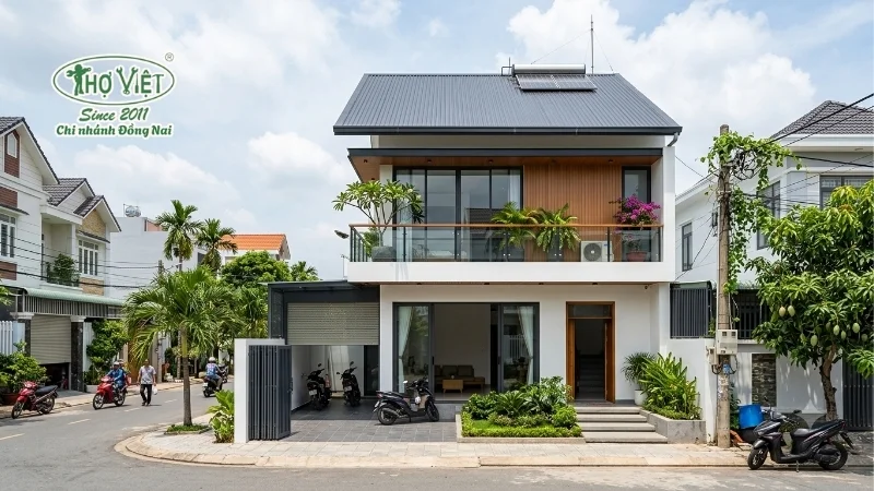 mẫu nhà ống 2 tầng mái tôn đẹp ấn tượng