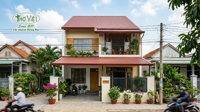 mẫu nhà ống 2 tầng mái tôn đẹp ấn tượng