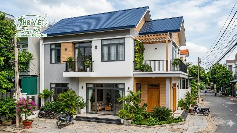 mẫu nhà ống 2 tầng mái tôn đẹp ấn tượng