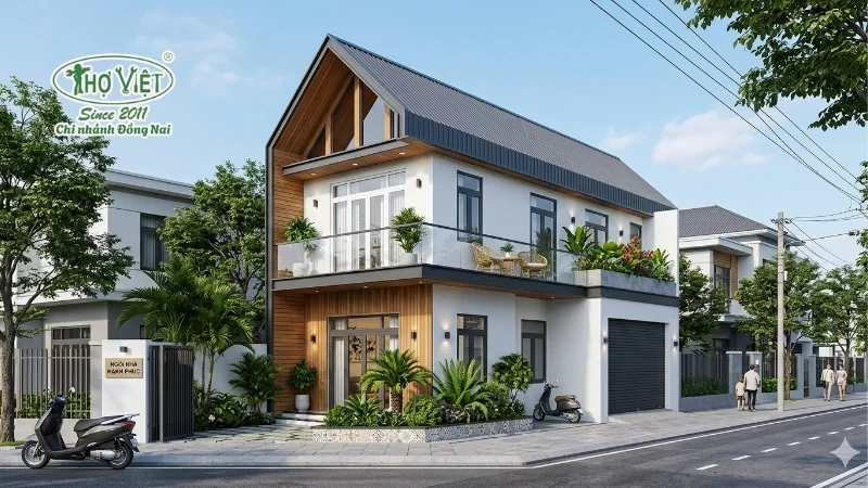 mẫu nhà ống 2 tầng mái tôn đẹp ấn tượng