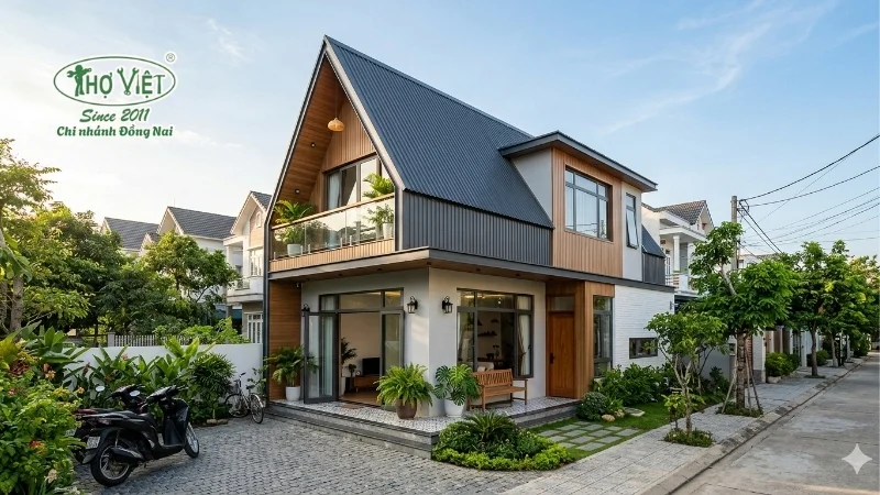 mẫu nhà ống 2 tầng mái tôn đẹp ấn tượng