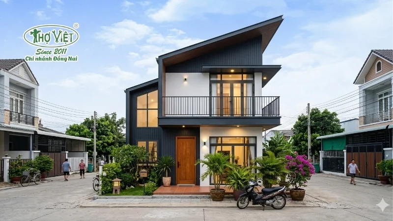 mẫu nhà ống 2 tầng mái tôn đẹp ấn tượng