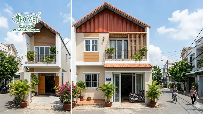 mẫu nhà ống 2 tầng mái tôn đẹp ấn tượng