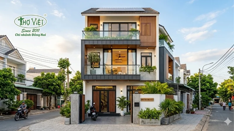 mẫu nhà ống 3 tầng có gác lửng đẹp đáng xây