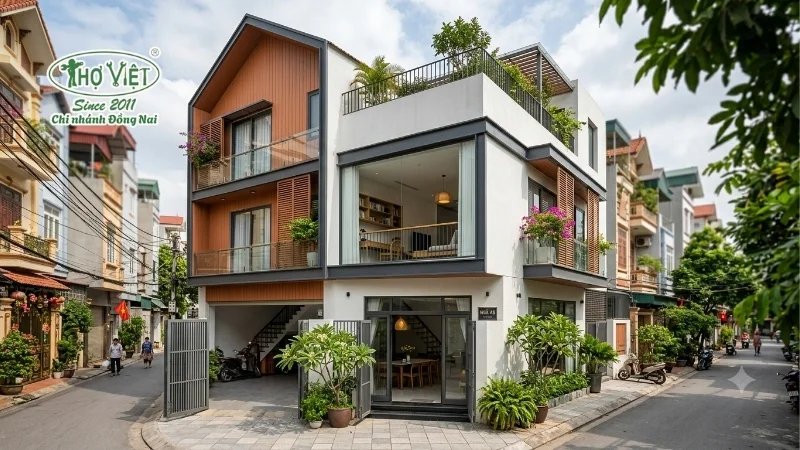 mẫu nhà ống 3 tầng có gác lửng đẹp đáng xây