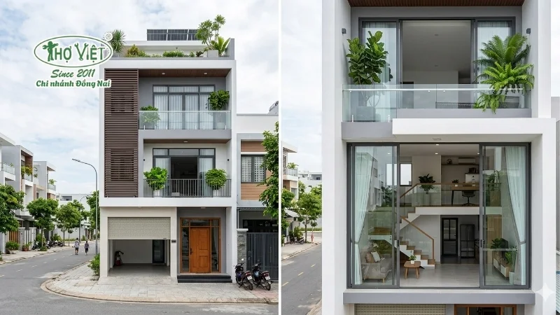 mẫu nhà ống 3 tầng có gác lửng đẹp đáng xây
