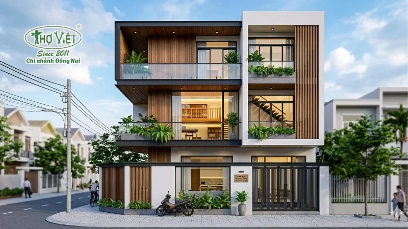 mẫu nhà ống 3 tầng có gác lửng đẹp đáng xây