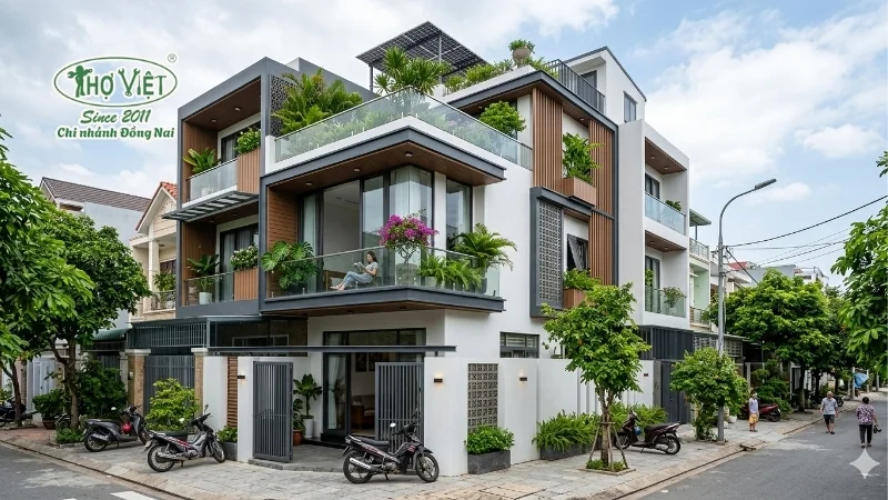 mẫu nhà ống 3 tầng có gác lửng đẹp đáng xây