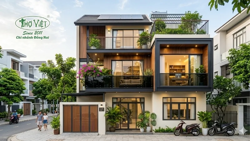mẫu nhà ống 3 tầng có gác lửng đẹp đáng xây