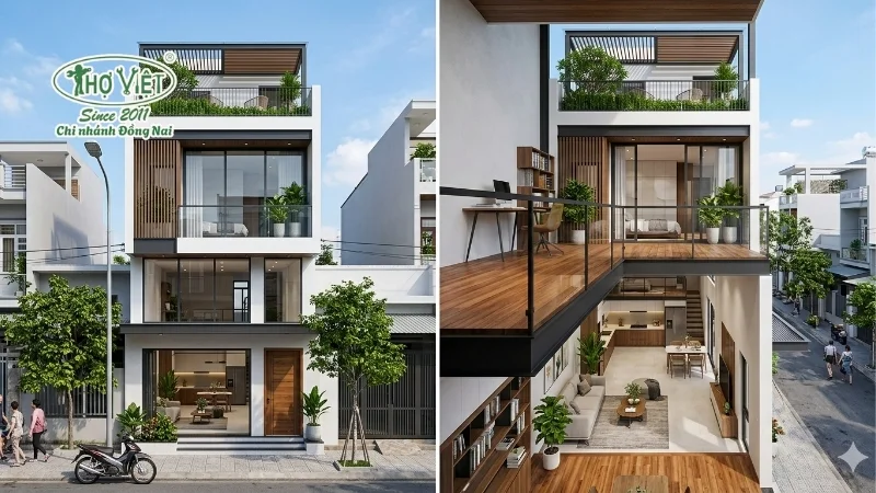 mẫu nhà ống 3 tầng có gác lửng đẹp đáng xây