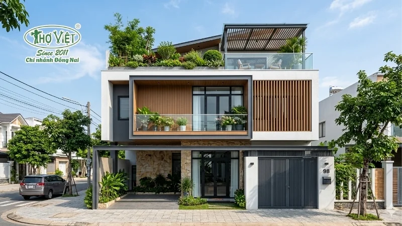 mẫu nhà phố 2 tầng 1 tum đẹp theo phong cách
