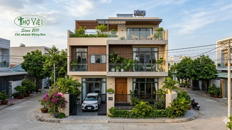 mẫu nhà phố 2 tầng 1 tum đẹp theo phong cách