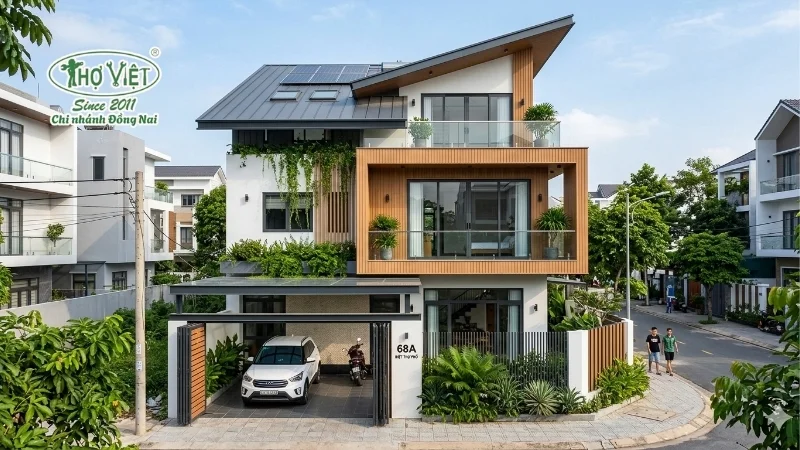 mẫu nhà phố 2 tầng 1 tum đẹp theo phong cách