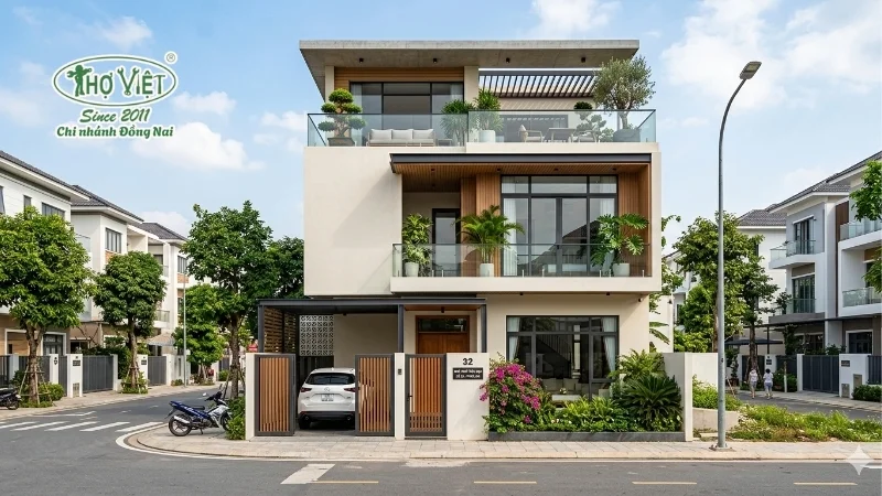 mẫu nhà phố 2 tầng 1 tum đẹp theo phong cách