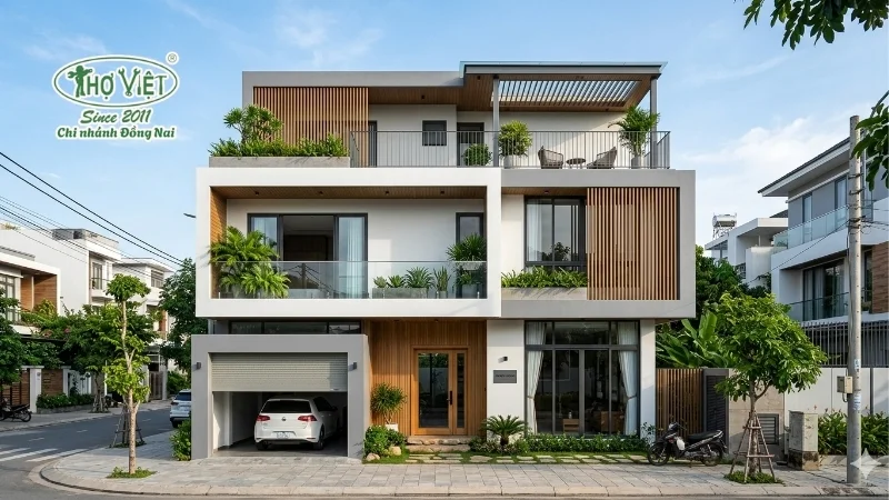 mẫu nhà phố 2 tầng 1 tum đẹp theo phong cách
