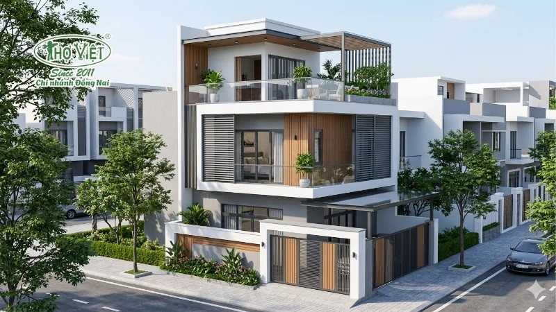 mẫu nhà phố 2 tầng 1 tum đẹp theo phong cách