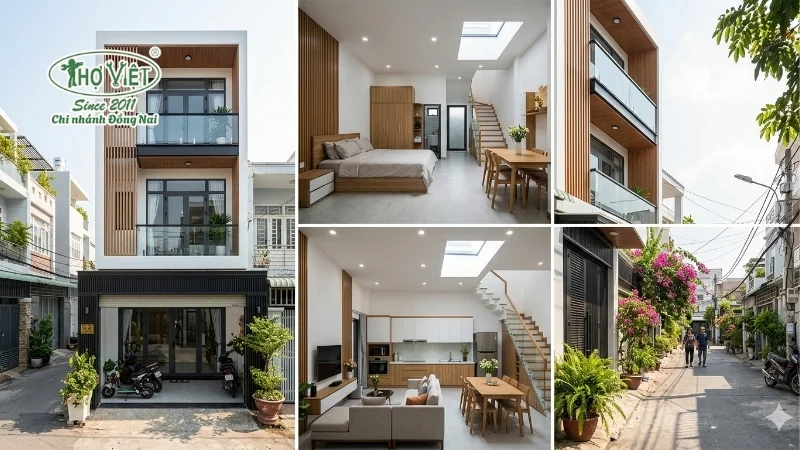 Nhà 1 trệt 2 lầu 4x15 phong cách hiện đại