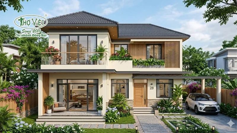 Nhà cấp 4 2 tầng chữ L