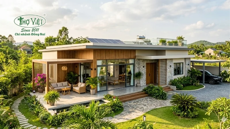 Nhà mái bằng 1 tầng có sân vườn