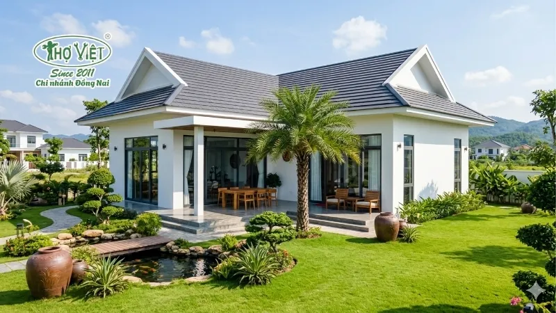 55+ mẫu nhà ngang 6m rộng rãi, thoáng mát 5 Nhà ngang 6m kết hợp sân vườn