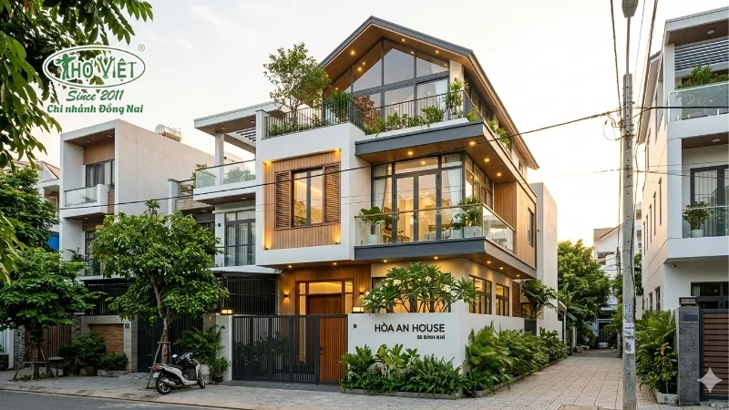 Nhà ống 3 tầng có gác lửng phong cách hiện đại