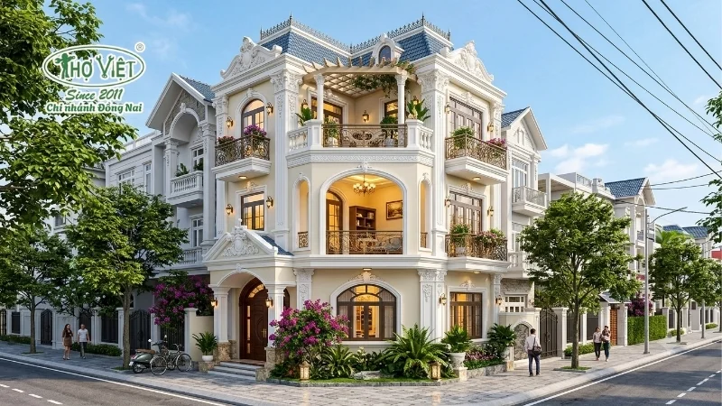 Nhà ống 3 tầng có gác lửng phong cách tân cổ điển